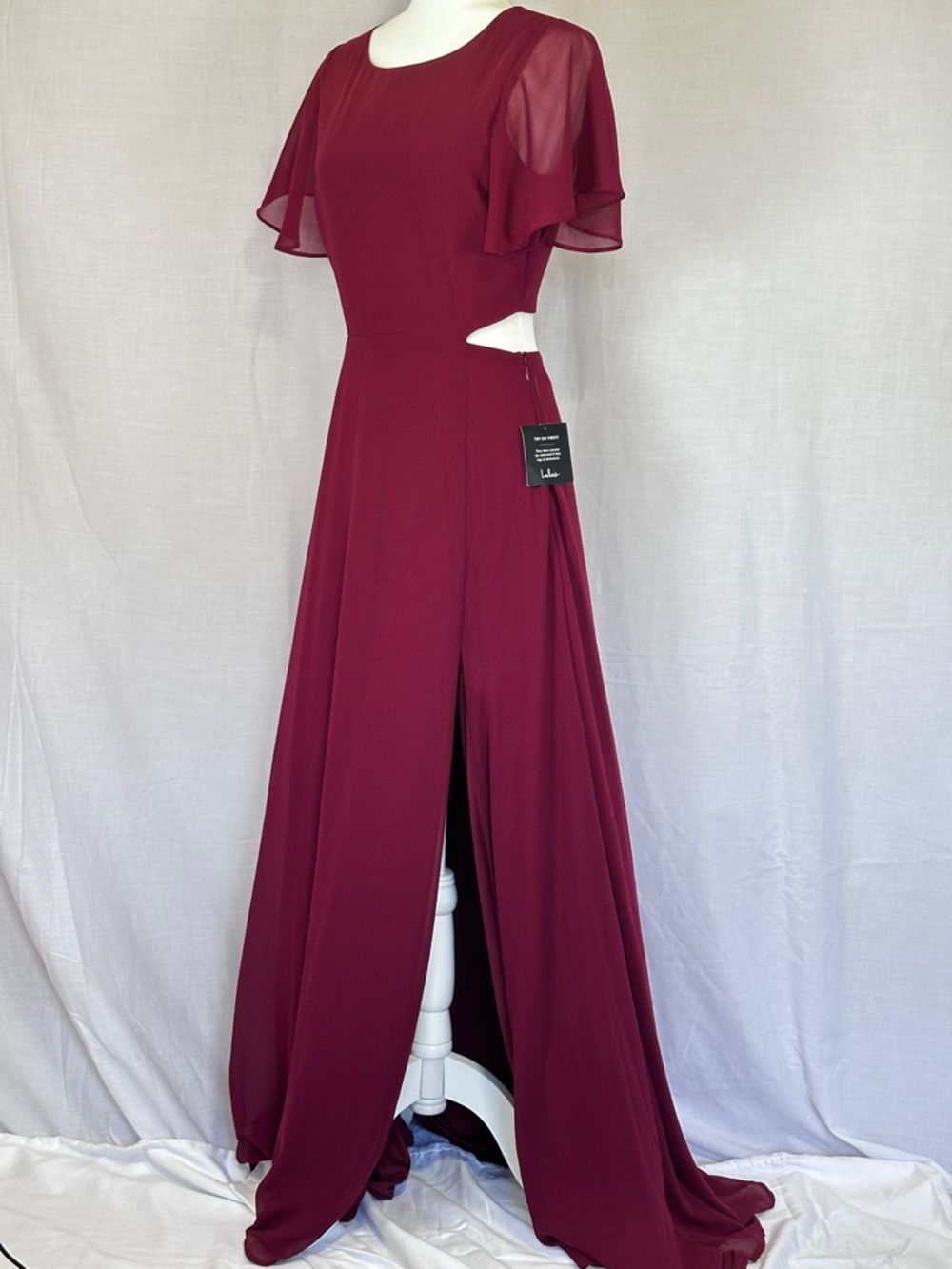 Lulu's Burgundy Maxi Dress with Flutter Sleeve Formal Gown NWT Small